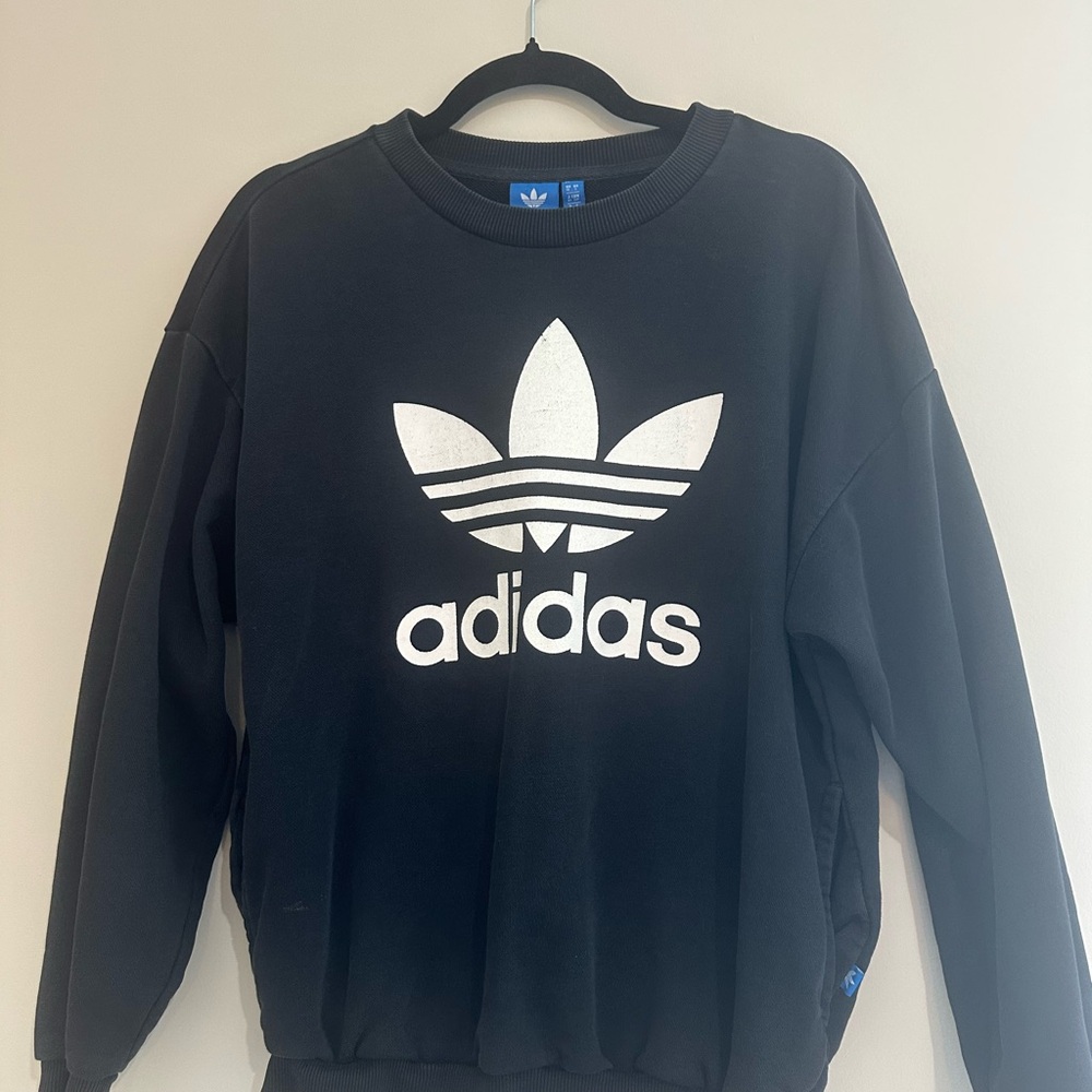 Adidas Trefoil Sweatshirt Vintage Fade Oversized Crewneck w Pocket S